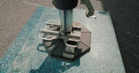 Close-up of mobile truck crane support. Mobile crane elements. Stock Footage 138024379