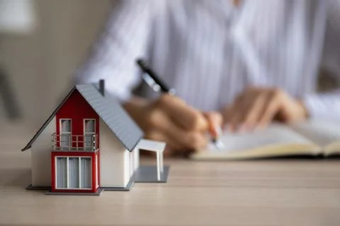 Close up of mock-up house model on table Stock Photos