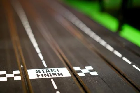 Close-up of model car racing tracks with start and finish Stock Photos