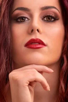 Close up of model face with makeup and clean skin Stock Photos