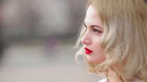 Close up of Model Looking into the Camera Stock Footage 73033405
