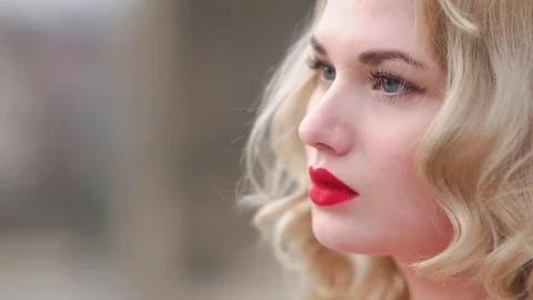 Close up of Model Looking into the Camera Stock Footage 73034075