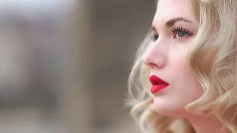 Close up of Model Looking into the Camera Stock Footage 73034975