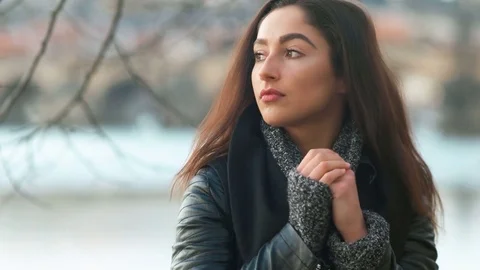 Close up of Model Looking into the Camera Stock Footage 80231300