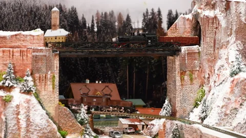 Close up of model train in miniature. Model railway Stock Footage 153031084