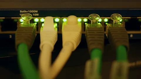 Close up modem switch network item working with green led blinking footage Stock Footage 123568278