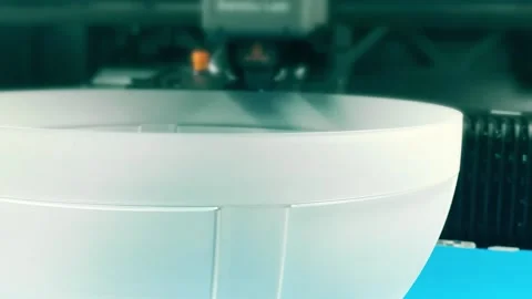 Close Up Of Modern 3D Printer Printing Large White Plastic Object Stock Footage 331754112