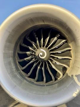 Close-Up of Modern Aircraft Jet Engine Turbine Fan, Aviation Technology Backgrou Stock Photos