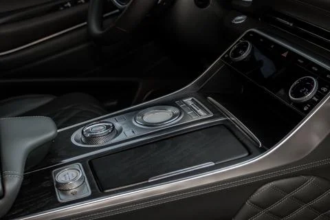 Close up of the modern automatic gearbox lever. Automatic transmission shift  Stock Photos