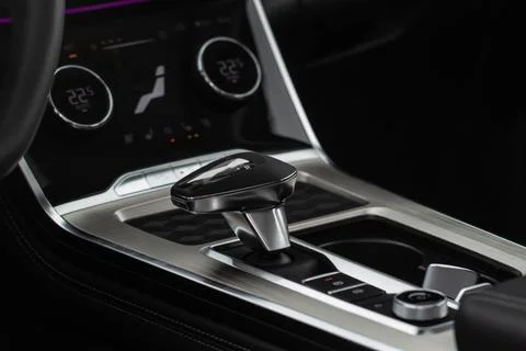 Close up of the modern automatic gearbox lever. Automatic transmission shift  Stock Photos
