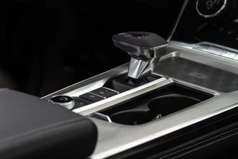 Close up of the modern automatic gearbox lever. Automatic transmission shift  Stock Photos