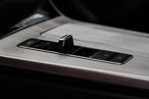 Close up of the modern automatic gearbox lever. Automatic transmission shift  Stock Photos