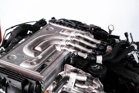 Close up of a modern car engine assembly Foto stock