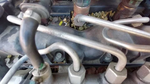 Close-up of a modern car engine with tubes and components Stock Footage 333779651