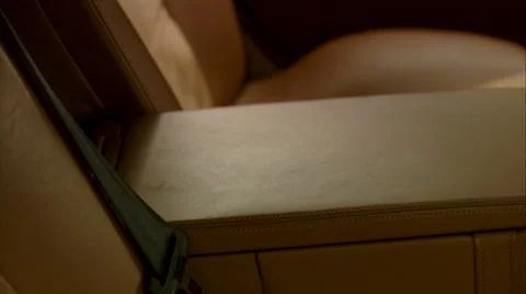 Close up of modern car interior, beige leather seats, Exclusive Limousine Stock Footage 49201136