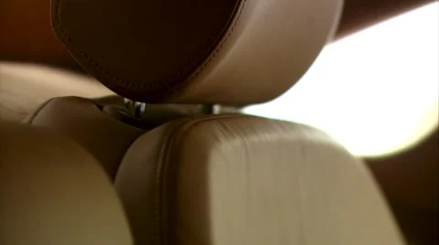 Close up of modern car interior, beige leather seats, Exclusive Limousine Stock Footage 49201509