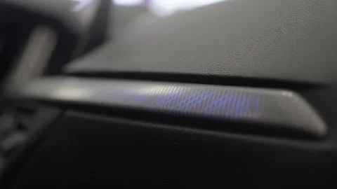 Close Up of Modern Car Interior Dashboard Plastic Texture and Air Vent Panel Stock Footage 336613365