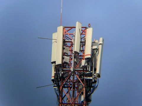 Close-Up of Modern Cellular Communication Tower with Antennas Stock Photos
