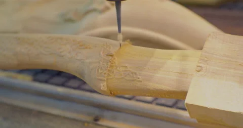 Close-up.modern cnc machine makes wooden elements. Stock Footage 216547792
