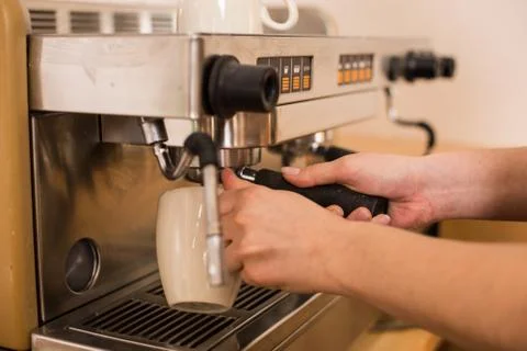 Close up of a modern coffee machine Stock Photos