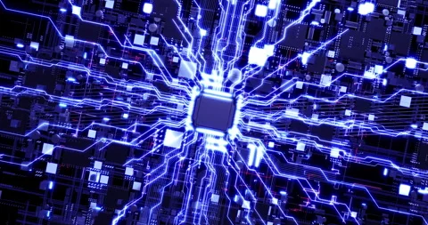 Close Up of a Modern Computer Chip on a Futuristic Circuit Board. Stock Footage 306317977
