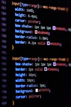 Close-up of modern CSS3 cascade style sheet programming code for HTML coding Stock Photos