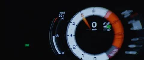 Close up of modern digital light up speedometer speeding up Video stock 124657647