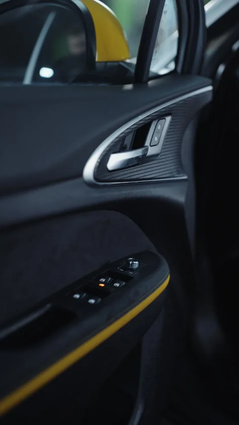 Close-up of modern electric car interior door and control panel Vídeos de archivo 318444433