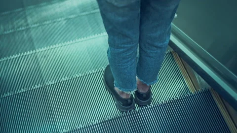 Close up of modern escalator moving down in shopping Mall Stock Footage 146122990
