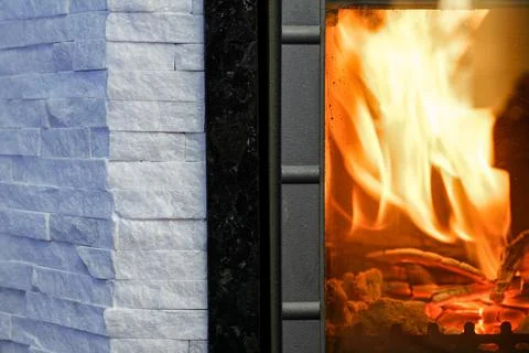 Close up modern fireplace Stock Photos