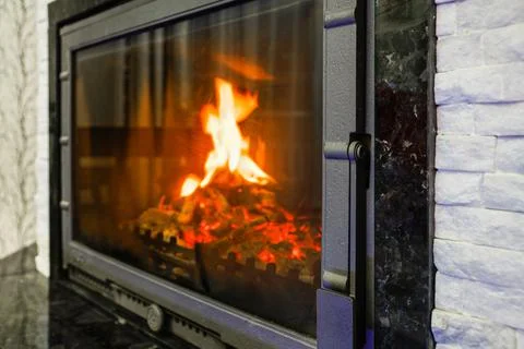 Close up modern fireplace Stock Photos