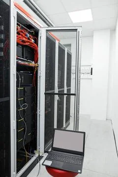 Close up modern interior of server room, Super Computer, Data center with ... Stock Photos