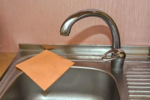 Close up of modern kitchen tap Stock-Fotos