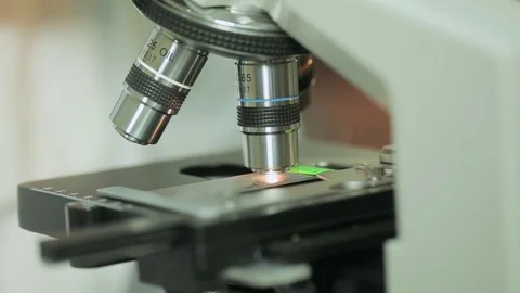 Close-up of a modern laboratory microscope Stock Footage 75258321