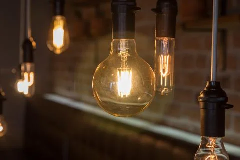 Close-up of modern light bulbs on Foto stock