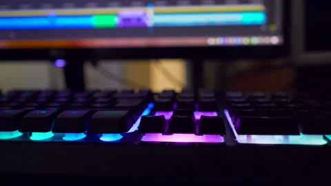 Close up of a modern PC gaming keyboard with backlit RGB. Video stock 146883076