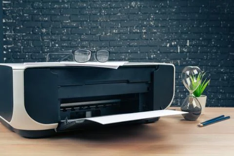 Close up modern printer screen in office Foto stock