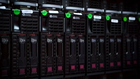 Close-up of modern server rack with data storage drives, 4K tech infrastructure Stock Footage 314371388