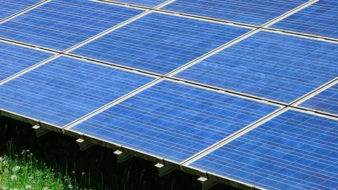 Close-up of modern solar modules shows the technological precision of effic.. Stock Photos