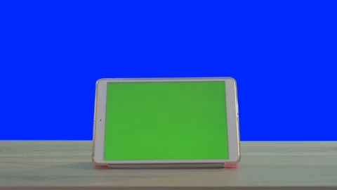 Close-up of modern tablet pc portable computer with horizontal mock-up chroma Stock Footage 117430580