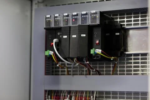 Close up of modular PLC automation control system Stock Photos