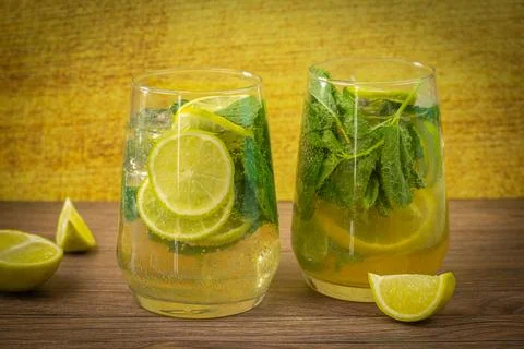 Close up of mojito glasses on a table Stock Photos