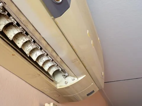 Close up mold in air conditioner system. Danger and the cause of pneumonia an Stock Photos