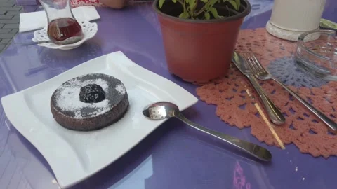 Close-up molten chocolate cake Stock Footage 158893892