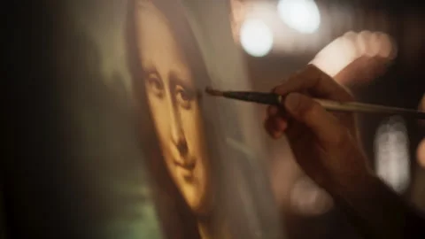Close up on Mona Lisa Being Painted | Stock Video | Pond5