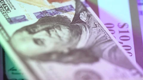 Close up of money stack ten grand thousands of dollars Stock Footage 233400681