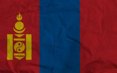 Close up of Mongolia flag waving. Flag of Mongolia with canva texture Stock Photos