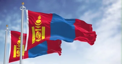 Close-up of Mongolia national flags waving in the wind Stock Footage 271060047
