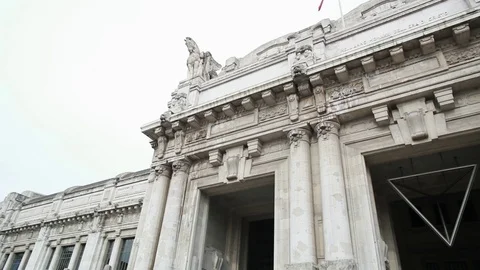 Close-up of monumental building with columns and sculpture Stock Footage 128732656