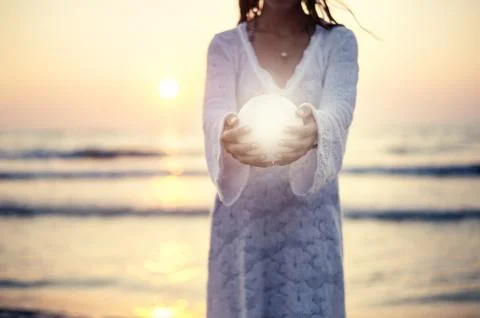 Close up moon in woman's hands Foto stock